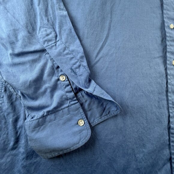 Gitman Bros Contrast Collar Cotton 18 36 Blue Men Shirt Solid Long Sleeve Pocket - Picture 4 of 13